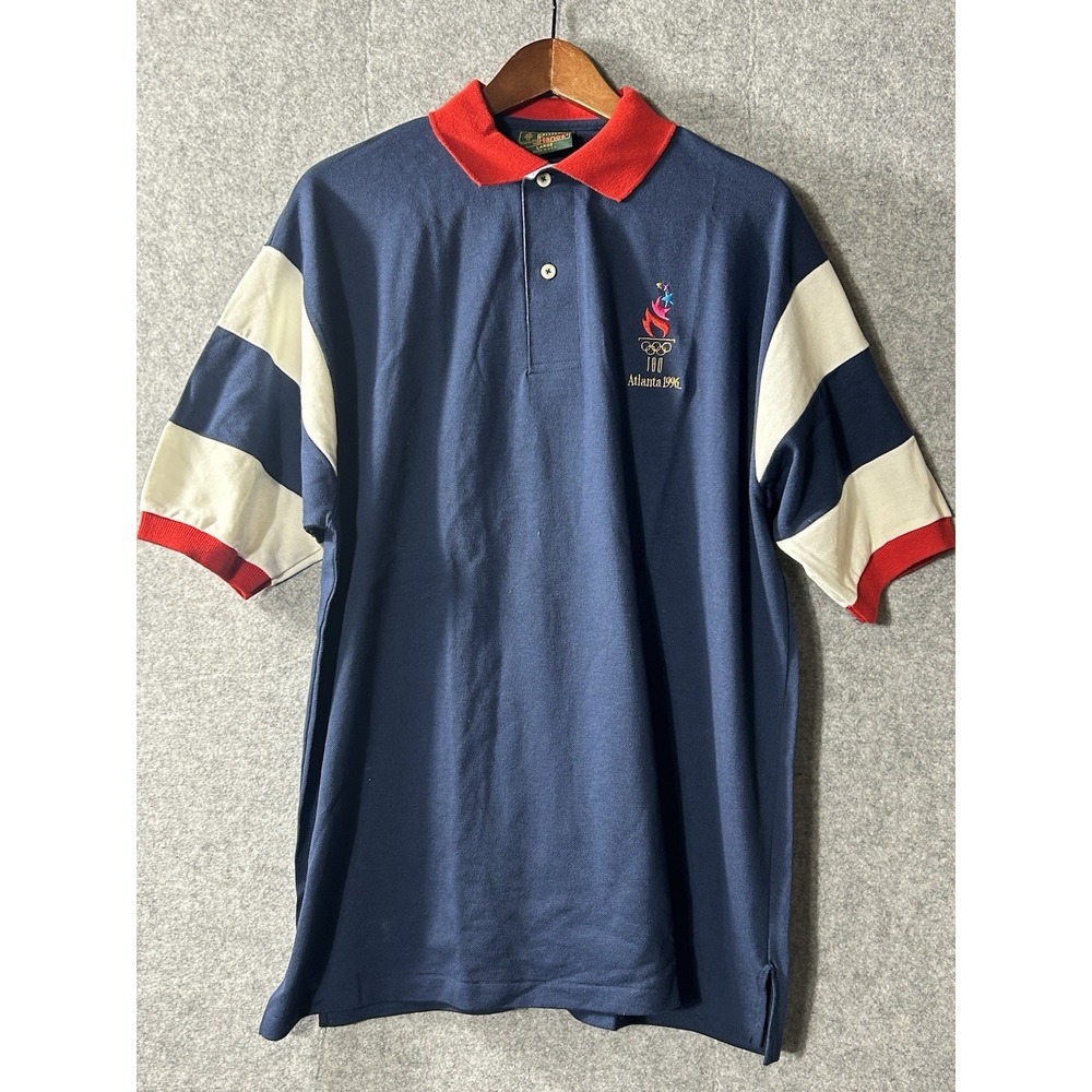 Vintage 1996 Atlanta Olympics Hanes Polo Shirt USA Made Men's Large Embroidered